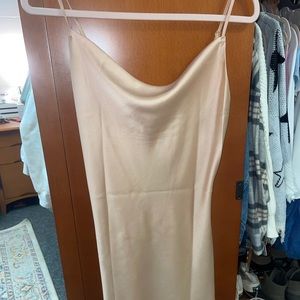 MId length silky champagne dress!